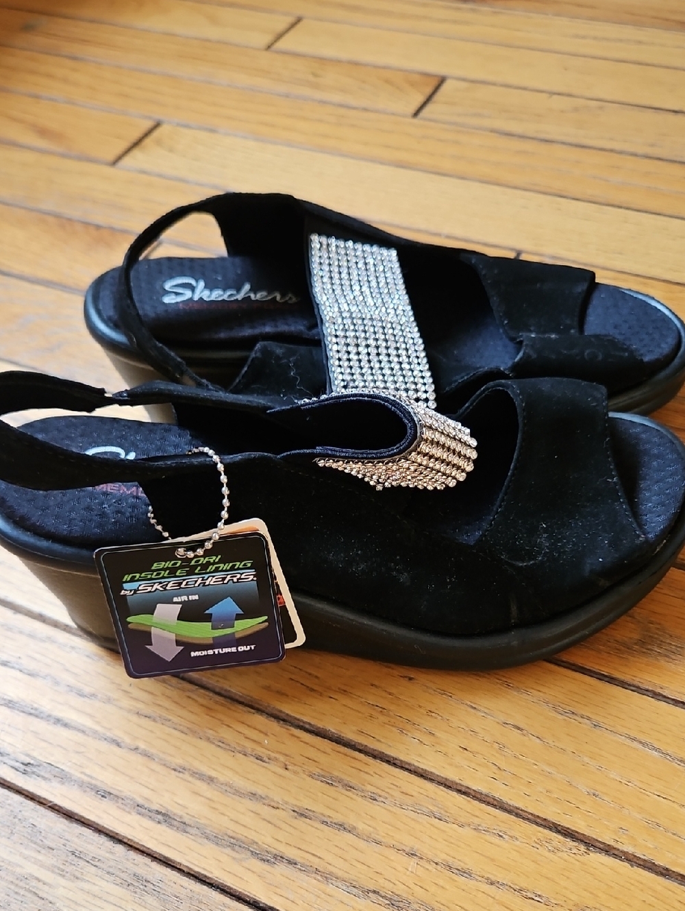New! Skechers Cali Rumblers Sparkle On Rhinestone Wedge Sandals 7 - Picture 2 of 4